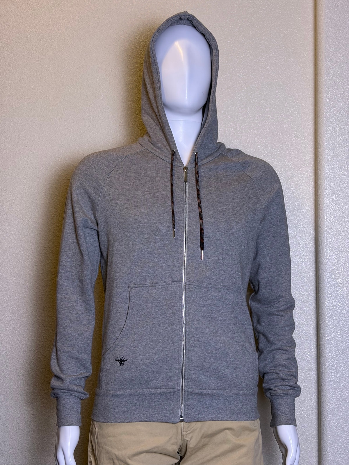 2014 Authentic Dior Homme Bee Accent Embroidered Gray Zip-Up Hoodie Men Xs